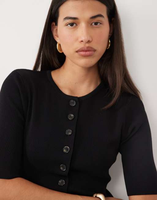 Pretty Lavish knit button down longline top in black, 2 of 4