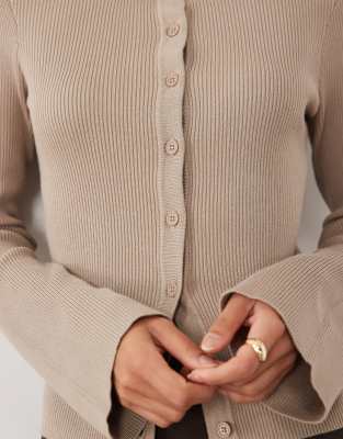 Pretty Lavish Knit Button Down Top In Brown