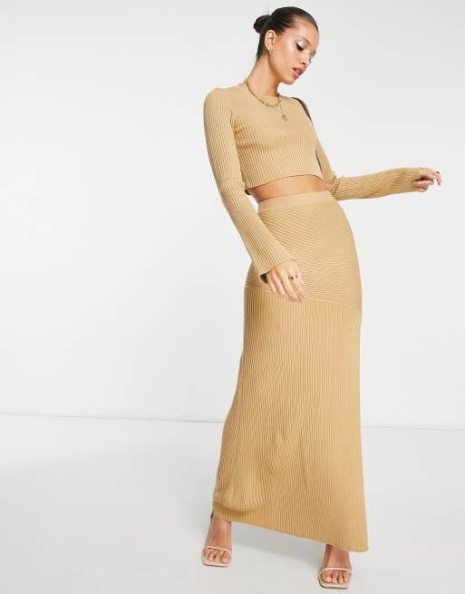 Pretty Lavish wide ribbed knit pants in camel - part of a set