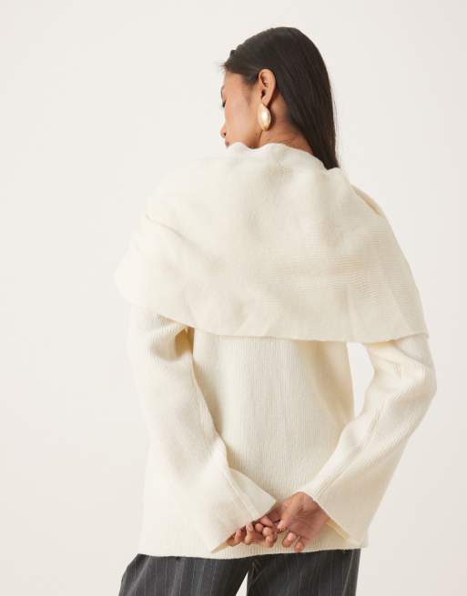 Pretty Lavish knit exaggerated collar relaxed sweater in cream | ASOS