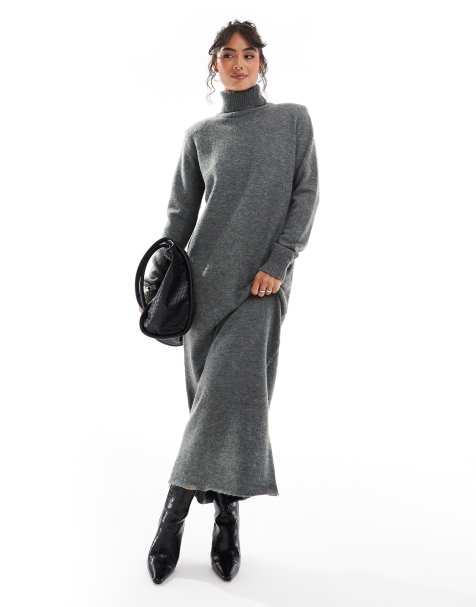 Pretty Lavish knit high neck maxi dress in charcoal - view 1
