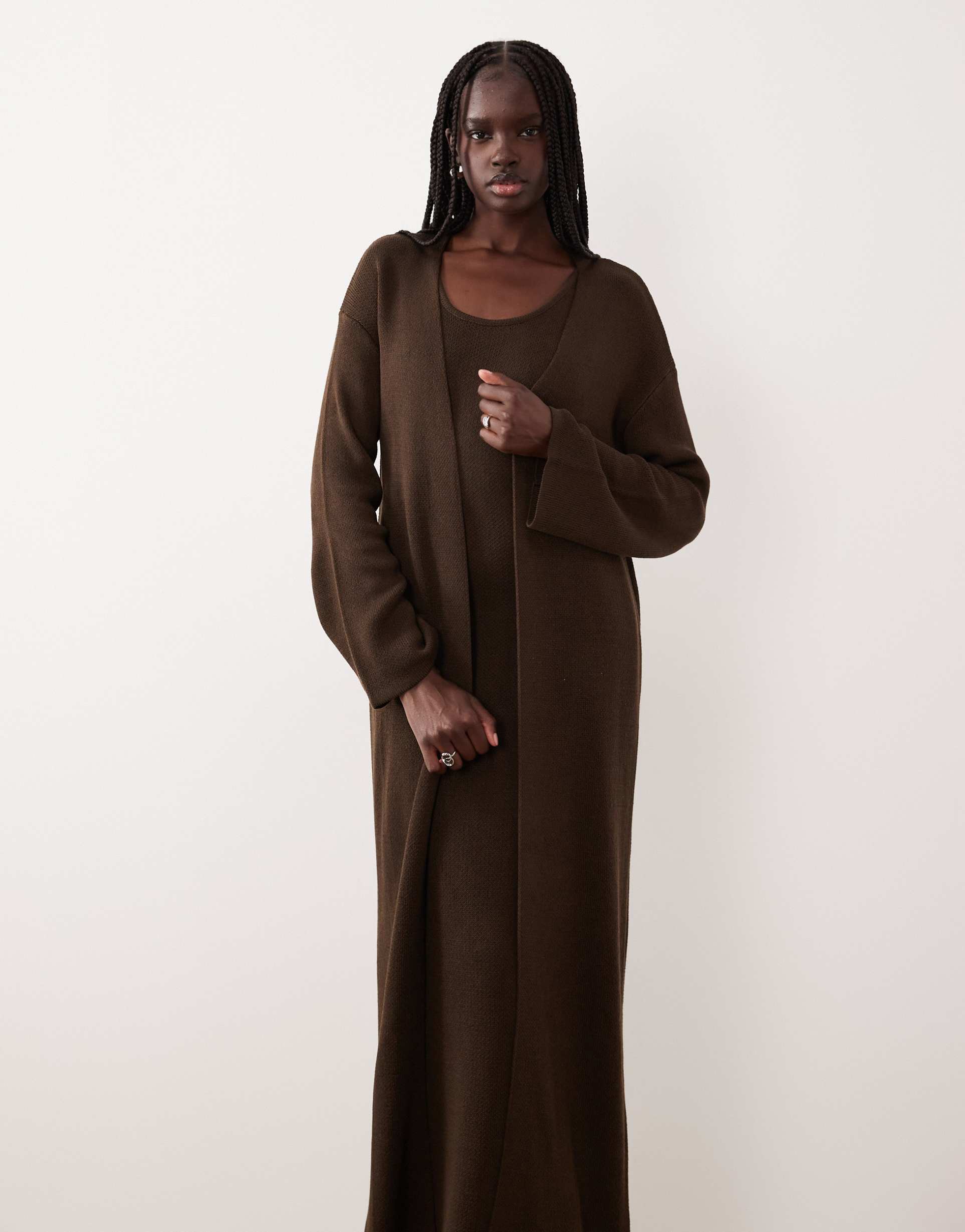 pretty lavish knit longline cardigan in brown - part of a set