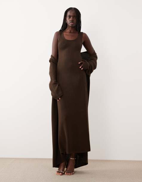 Pretty Lavish knit maxi dress and cardigan set in brown - view 1