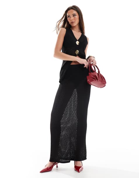 Pretty Lavish knit maxi skirt co-ord in black