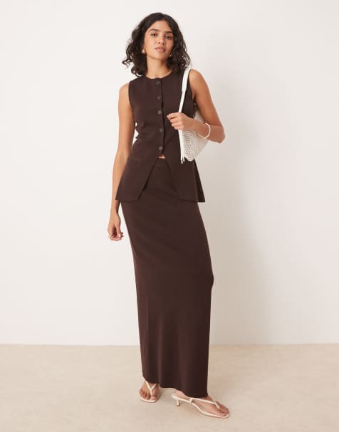 Pretty Lavish knit maxi skirt co-ord in chocolate - view 1