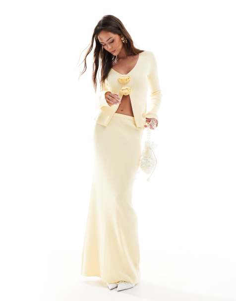 Pretty Lavish knit maxi skirt co-ord in lemon - view 1