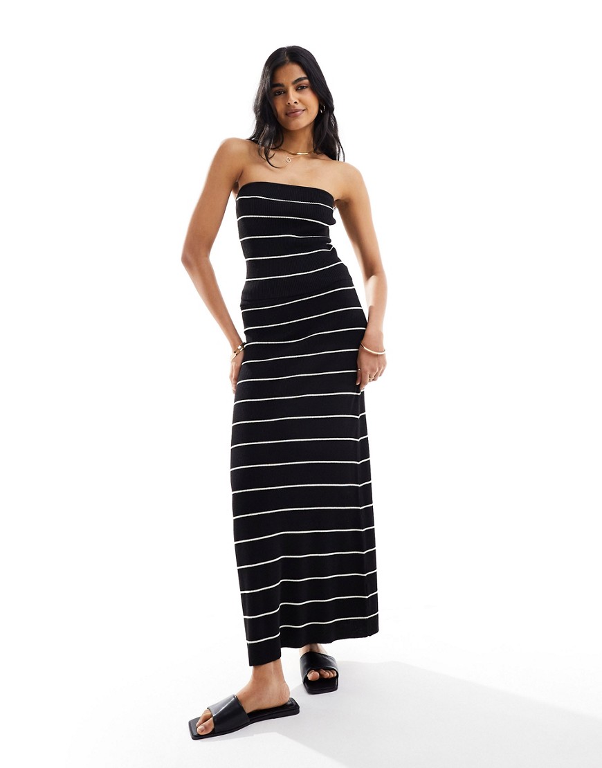 Shop Pretty Lavish Knit Maxi Skirt In Monochrome Stripe - Part Of A Set-multi