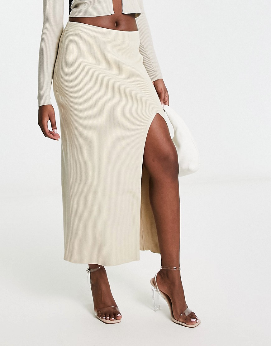 Pretty Lavish Knit Midaxi Skirt In Beige-neutral
