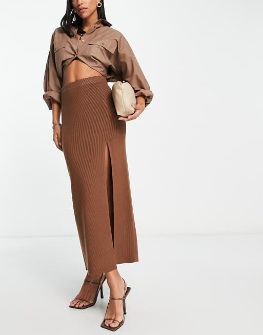 Pretty Lavish knit midaxi skirt in soft brown, 4 of 4