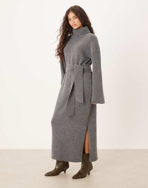 Pretty Lavish knit midi dress in charcoal grey - view 1