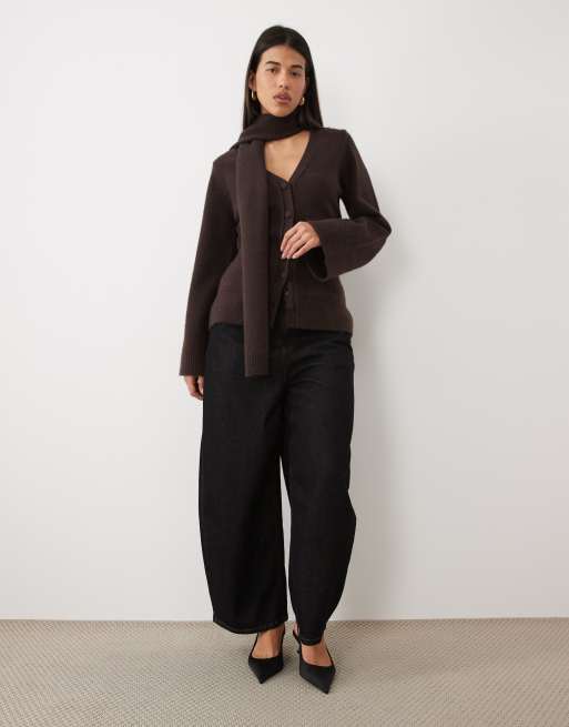 Pretty Lavish knit scarf detail cardigan in chocolate, 4 of 4
