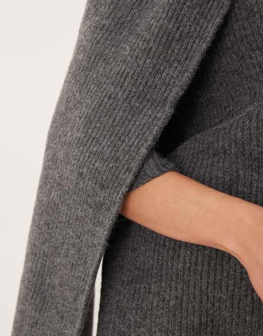 Pretty Lavish knit scarf neck wide sleeve sweater in charcoal, 3 of 4