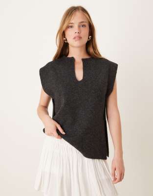 knit tabard vest in charcoal gray