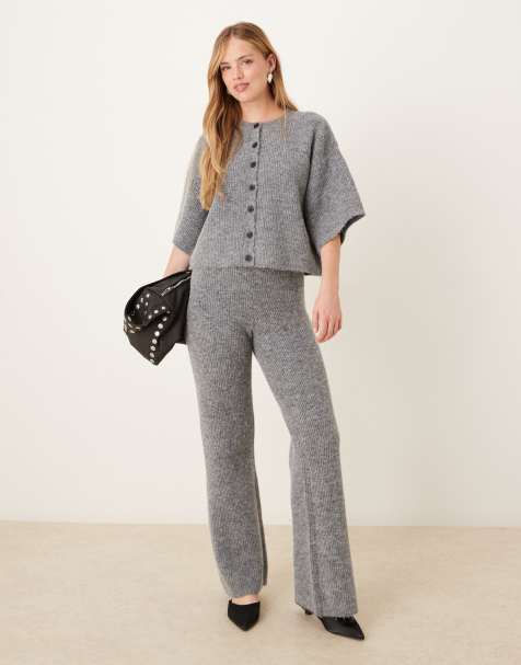 Pretty Lavish knit wide leg trouser co-ord in charcoal grey - view 1