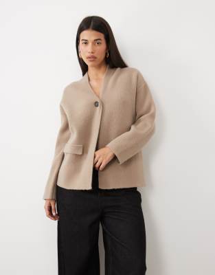 Pretty Lavish Knit Wrap Pocket Detailing Cardigan In Brown