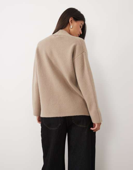 Pretty Lavish knit wrap pocket detailing cardigan in taupe, 2 of 4