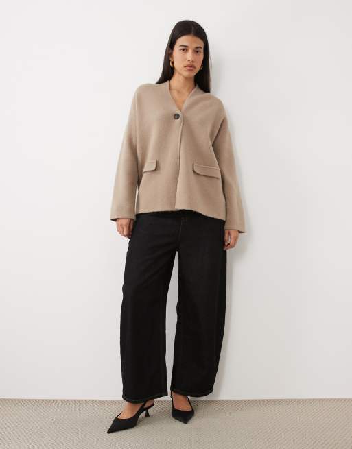 Pretty Lavish knit wrap pocket detailing cardigan in taupe, 3 of 4