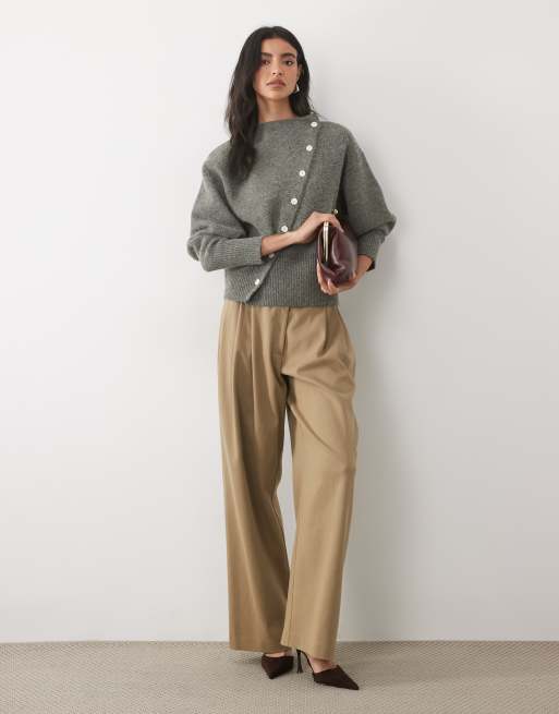 Pretty Lavish knitted asymmetric buttoned cardigan in grey, 2 of 4