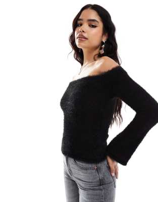 knitted bardot top in black