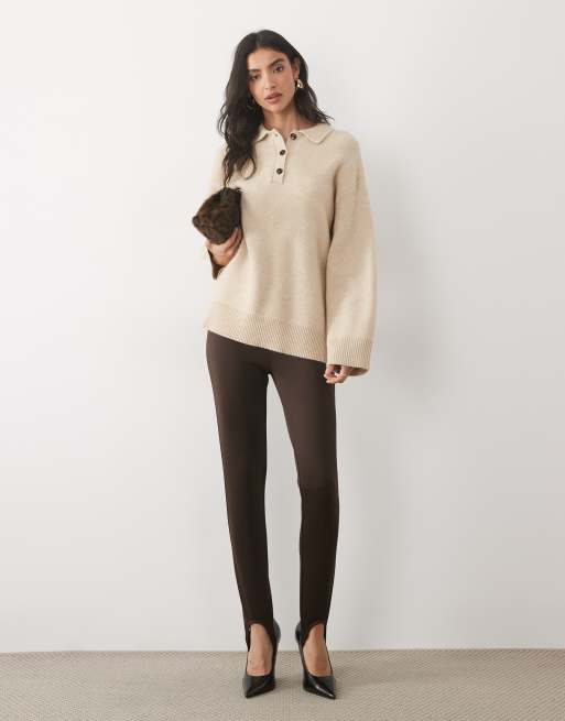 Pretty Lavish knitted button detail polo jumper in cream, 2 of 4