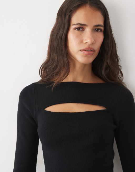 Pretty Lavish knitted cut out long sleeve top in black, 3 of 4