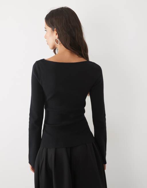 Pretty Lavish knitted cut out long sleeve top in black, 4 of 4