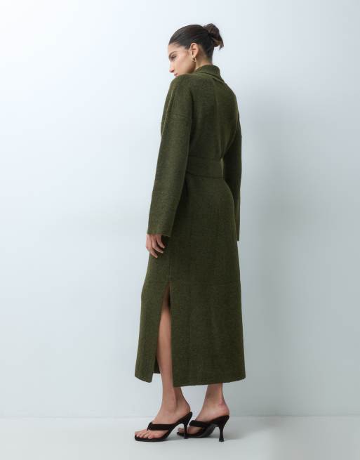 Pretty Lavish knitted high neck belted midi dress in olive, 5 of 5