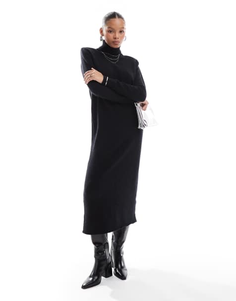 Pretty Lavish knitted high neck maxi dress in black  - view 1