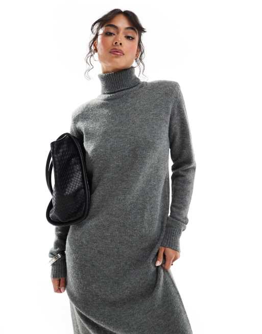 Pretty Lavish knitted high neck maxi dress in charcoal, 2 of 4