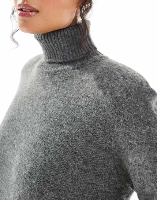 Pretty Lavish knitted high neck maxi dress in charcoal, 3 of 4