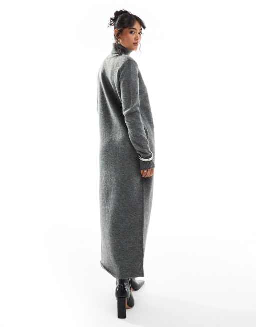 Pretty Lavish knitted high neck maxi dress in charcoal, 4 of 4