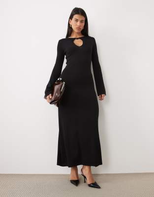 Pretty Lavish Knitted Keyhole Detail Long Sleeve Maxi Dress In Black