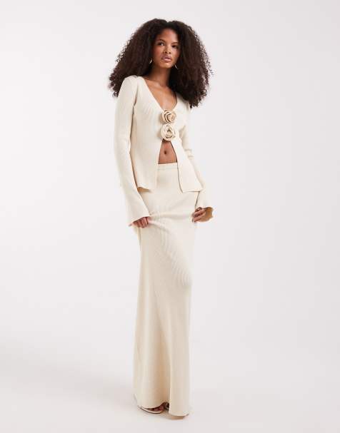 Pretty Lavish knitted maxi skirt co-ord in stone - view 1