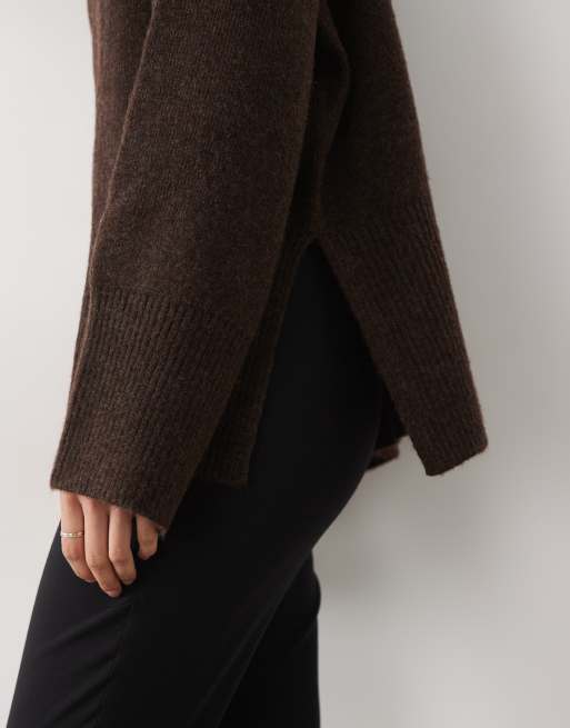 Pretty Lavish knitted rib detail jumper co-ord in chocolate, 3 of 4