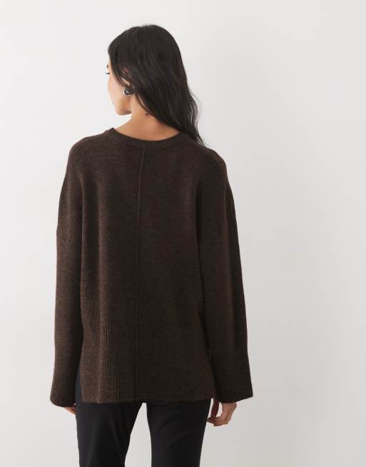 Pretty Lavish knitted rib detail sweater in chocolate, 4 of 4