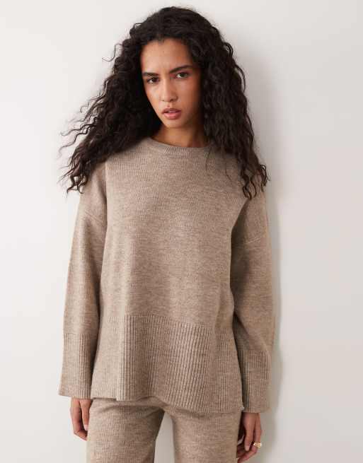 Pretty Lavish knitted rib detail sweater set in taupe, 2 of 4