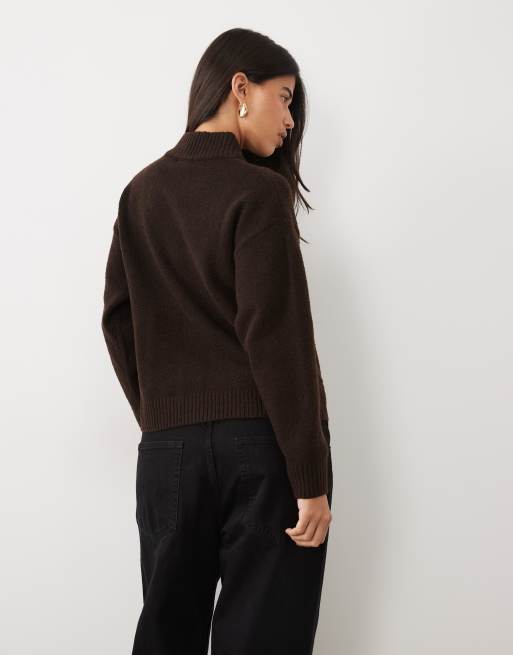 Pretty Lavish knitted zip down bomber in chocolate, 2 of 4