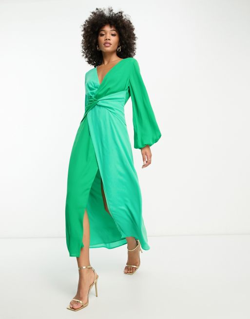 Pretty Lavish knot front contrast maxi dress in green ASOS