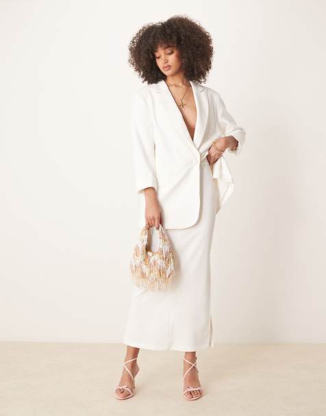 Pretty Lavish tailored midaxi skirt in cream