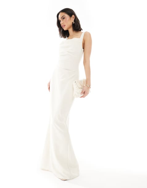 Pretty Lavish Bridesmaid crepe cowl neck maxi dress in cream