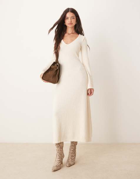 Pretty Lavish boucle knit midaxi dress in cream