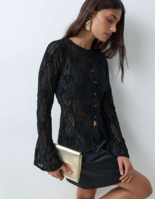 Pretty Lavish lace cardigan co-ord in black, 4 of 5