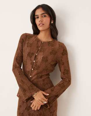 Pretty Lavish Lace Cardigan In Brown