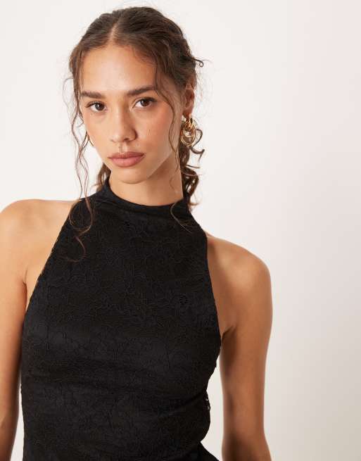 Pretty Lavish lace high neck maxi dress in black, 4 of 4