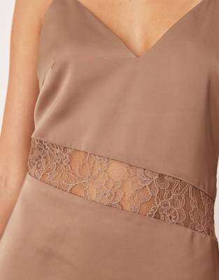 Pretty Lavish Lace Insert Slip Maxi Dress In Brown