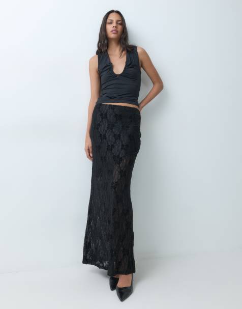 Pretty Lavish lace maxi skirt co-ord in black - view 1