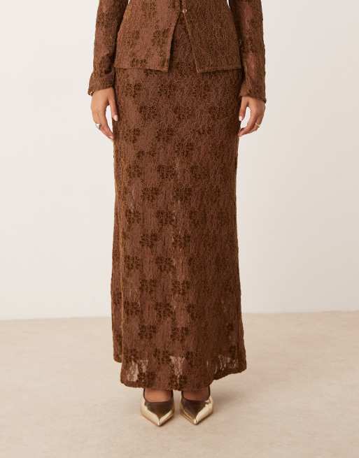 Pretty Lavish lace maxi skirt co-ord in chocolate brown, 2 of 5