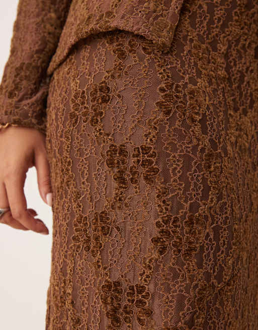 Pretty Lavish lace maxi skirt co-ord in chocolate brown, 5 of 5