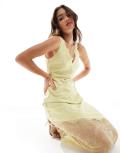 Pretty Lavish lace trim slip maxi dress in young wheat-White