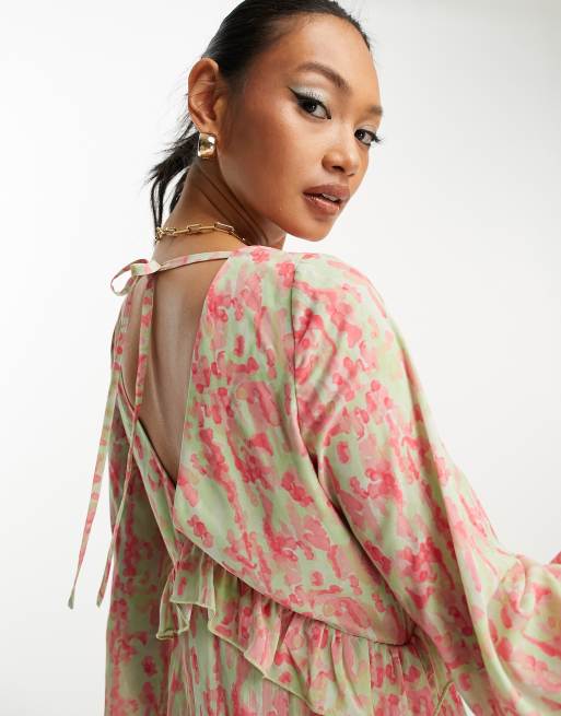 Pretty Lavish – Langärmliges Maxikleid mit Rüschen und Blumenmustermix, 2 von 4